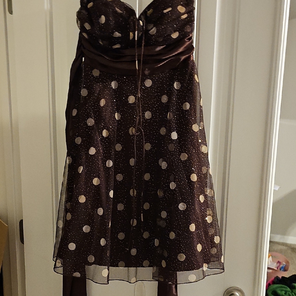Elegant Brown Polka Dot Dress